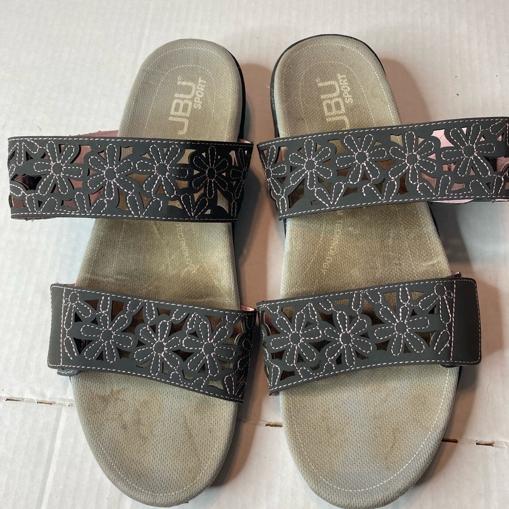 JBU Sport By Jambu Gray Wild Flower Vegan Leather Slides Sandals Womens Size 11W